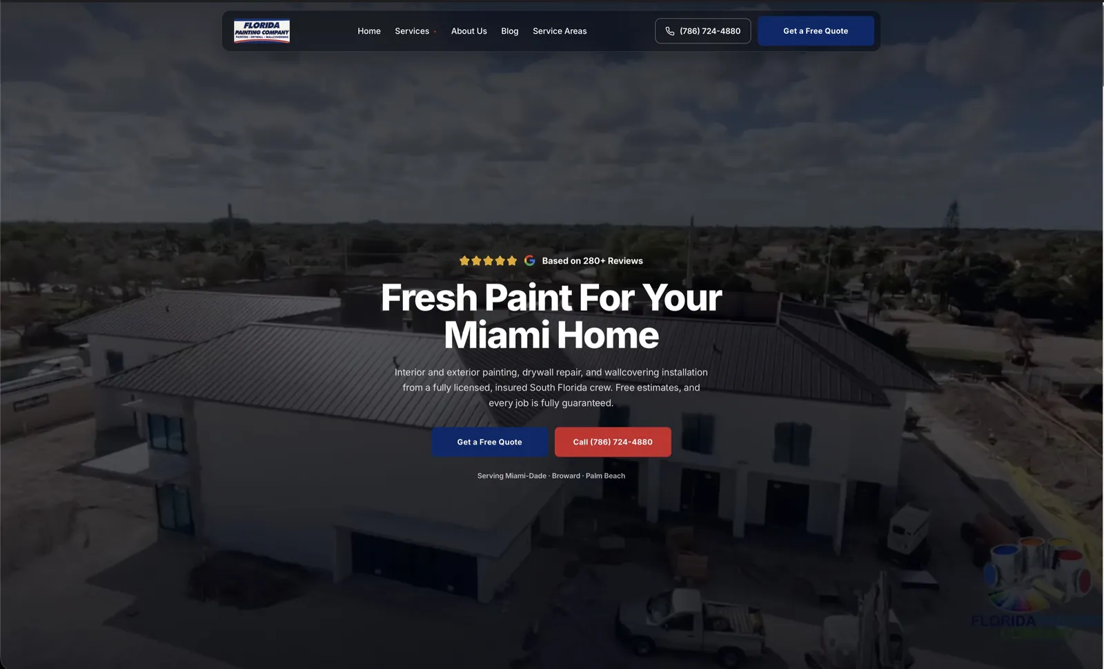Florida Painting Company website after the redesign
