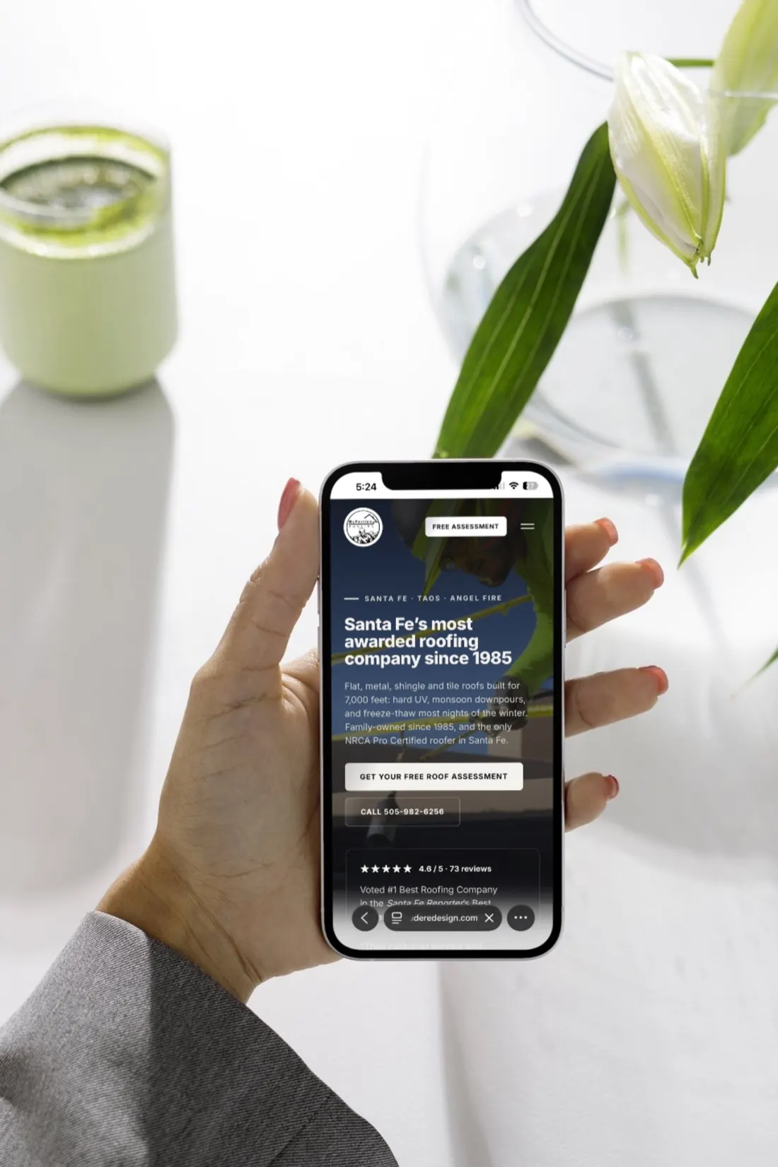 A client website open on a phone